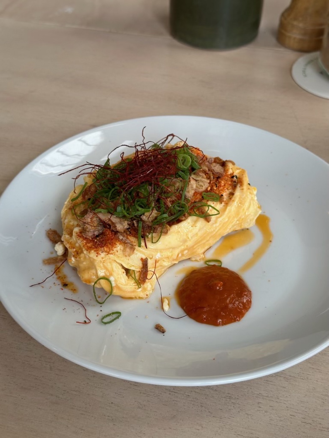 Chilli scram scrambled eggs with chilli oil and smoky sambal at Refinery Coffee cafe, Currumbin