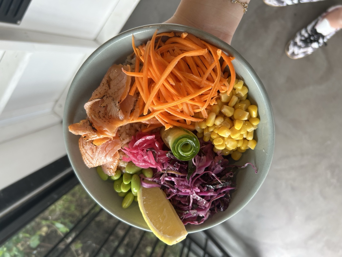 Rice bowl with smoked salmon, edamame and pickled vegetables at Refinery Coffee cafe, Currumbin